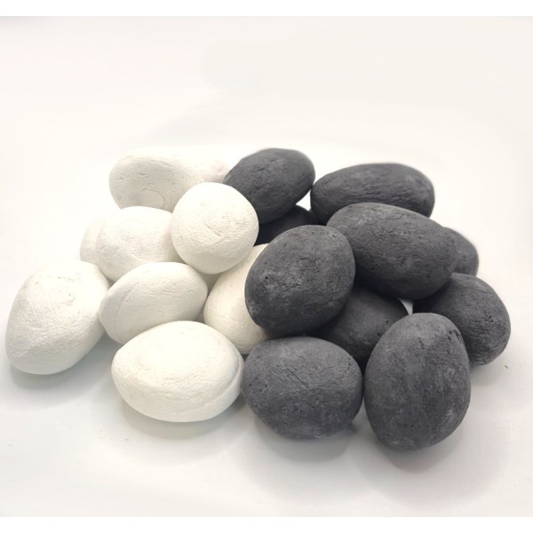 Ceramic Gas Fire Pebbles Dark Grey & White Set of 24 Suits Gas & Ethanol Fires