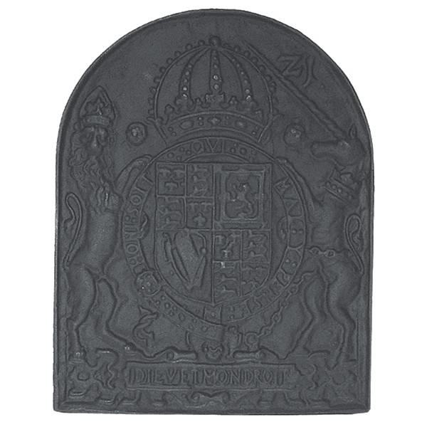 Royal Coat of Arms Cast Iron Fire Back 21.5'' wide - Cast Iron