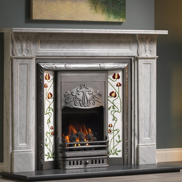 Art Nouveau Cast Iron Tiled Insert Integra Antique Graphite