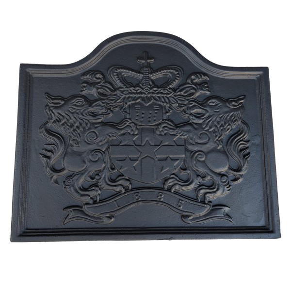 1885 Lions Cast Iron Fire Back 22'' Wide - Cast Iron