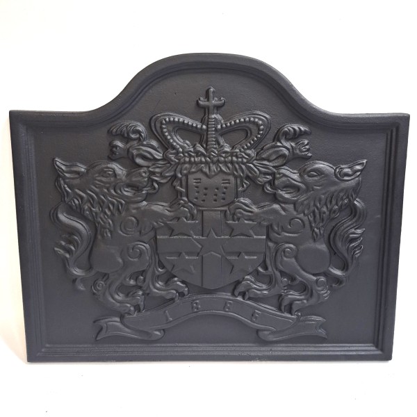 1885 Lions Cast Iron Fire Back 22'' Wide - Cast Iron