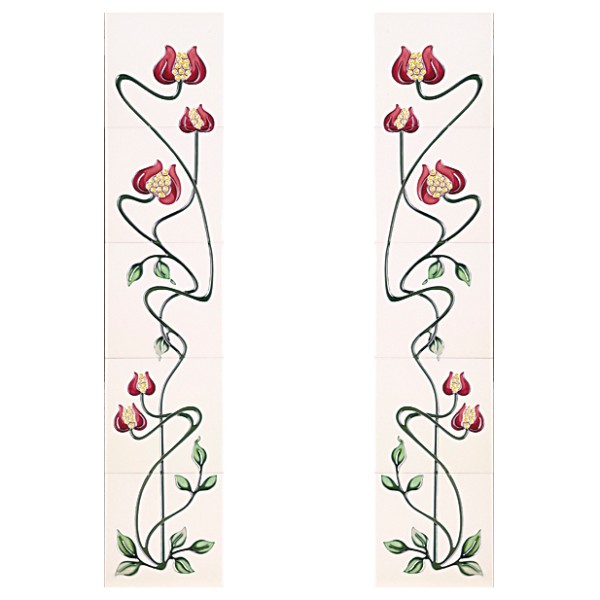 Mediterranean Poppy Ivory Burgundy Fireplace Tiles - Tube Lined (Set of 10)