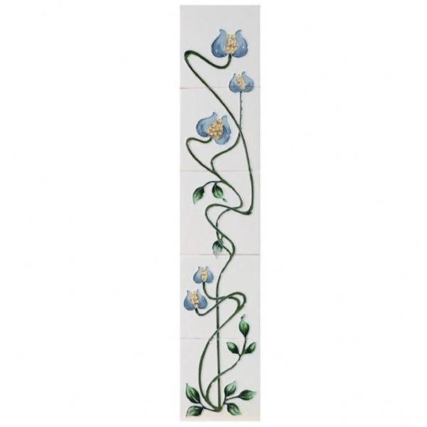 Mediterranean Poppy Ivory Blue Fireplace Tiles - Tube Lined (Set of 10)