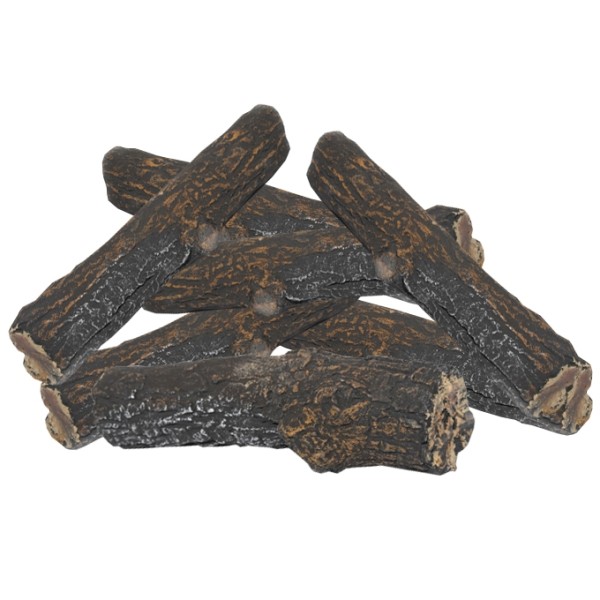 Large Ceramic Gas Fire Log Set - 6 x Medium 1 x Large