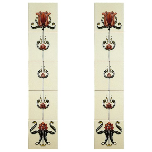 Tulip Burgundy Ivory Fireplace Tiles - Tube Lined (Set of 10)