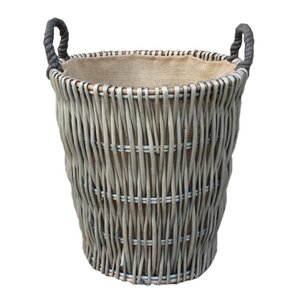 Tall Round Grey Log Basket 