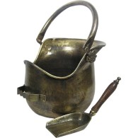 Plealey Coal Bucket Complete With Wooden Handle Shovel - Antique Brass Electro Plated