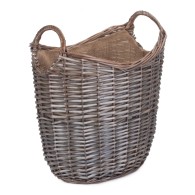 Scoop Neck Log Basket - Small - Antique Wash - Hessian Lined ##SALE