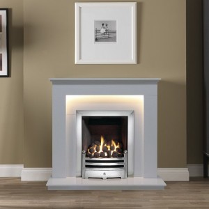 Hutton 39'' Fireplace Suite with LED Lights - Arctic White