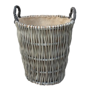 Tall Round Grey Log Basket 