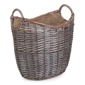 Scoop Neck Log Basket - Medium - Antique Wash - Hessian Lined