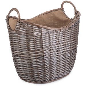 Scoop Neck Log Basket - Large - Antique Wash - Hessian Lined