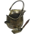 Plealey Coal Bucket Complete With Wooden Handle Shovel - Antique Brass Electro Plated