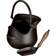 Plealey Coal Bucket Complete With Wooden Handle Shovel - Black